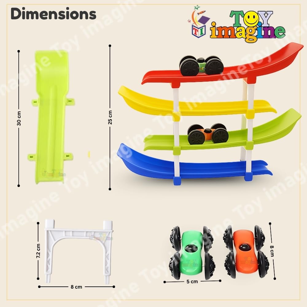Zest 4-Level Car Ramp Racer Toy with 4 Mini Cars – Rolling Track Toy for Kids Ages 2–7 , Birthday Gift for Boys and Girls, Educational & Fun Car Toy Set and Colorful Racing Action