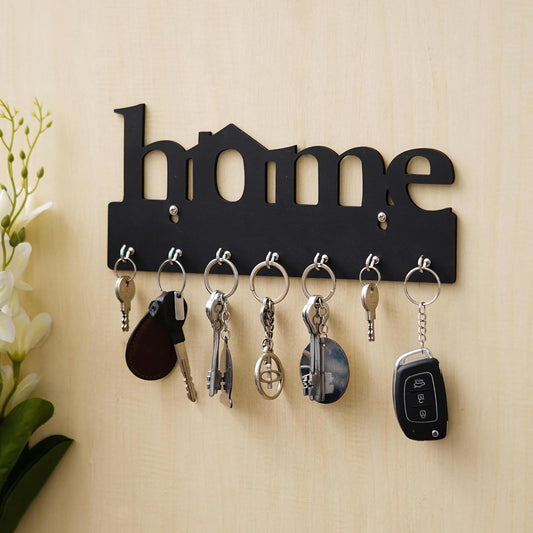 Zest Premium Wooden Key Holder – 7 Hook Wall Mounted Decorative Key Stand for Home & Office (29 cm x 13.5 cm x 0.4 cm, Black)