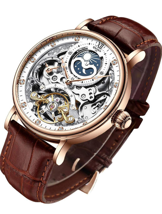 Zest Pantonic Men's Luxury Skeleton Automatic Watch | Self-Winding Leather Strap Mechanical Wristwatch