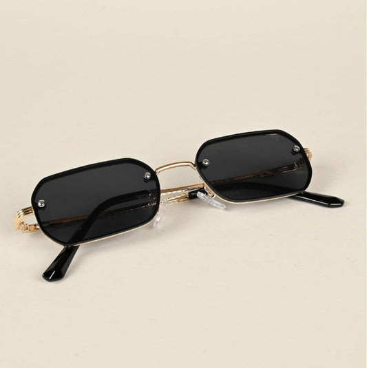 Zest luxe Protected Black| Rectangle Sunglasses for Men & Women (Size: Medium | | Golden Frame | Black Lens) Zesg52