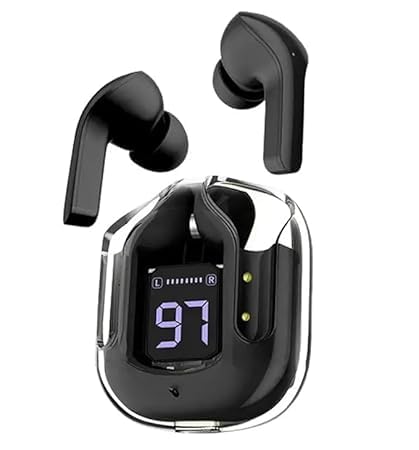 Zest Wireless Bluetooth Earbuds | Transparent Case, ANC, LED Display, Touch Control, Water Resistant (Black) | ZSNGG11