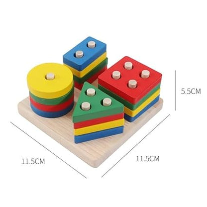Zest Wooden Geometric Shape Puzzle | Montessori Learning Toy for Kids 3+ | Stacking & Sorting | Multicolour