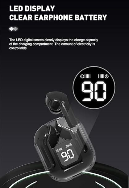 Zest Wireless Bluetooth Earbuds | Transparent Case, ANC, LED Display, Touch Control, Water Resistant (Black) | ZSNGG11