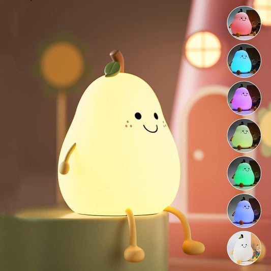 Zest Rechargeable Silicone Pear Night Lamp – Touch-Control Color-Changing LED Light (7color) for Kids' Bedroom Decor