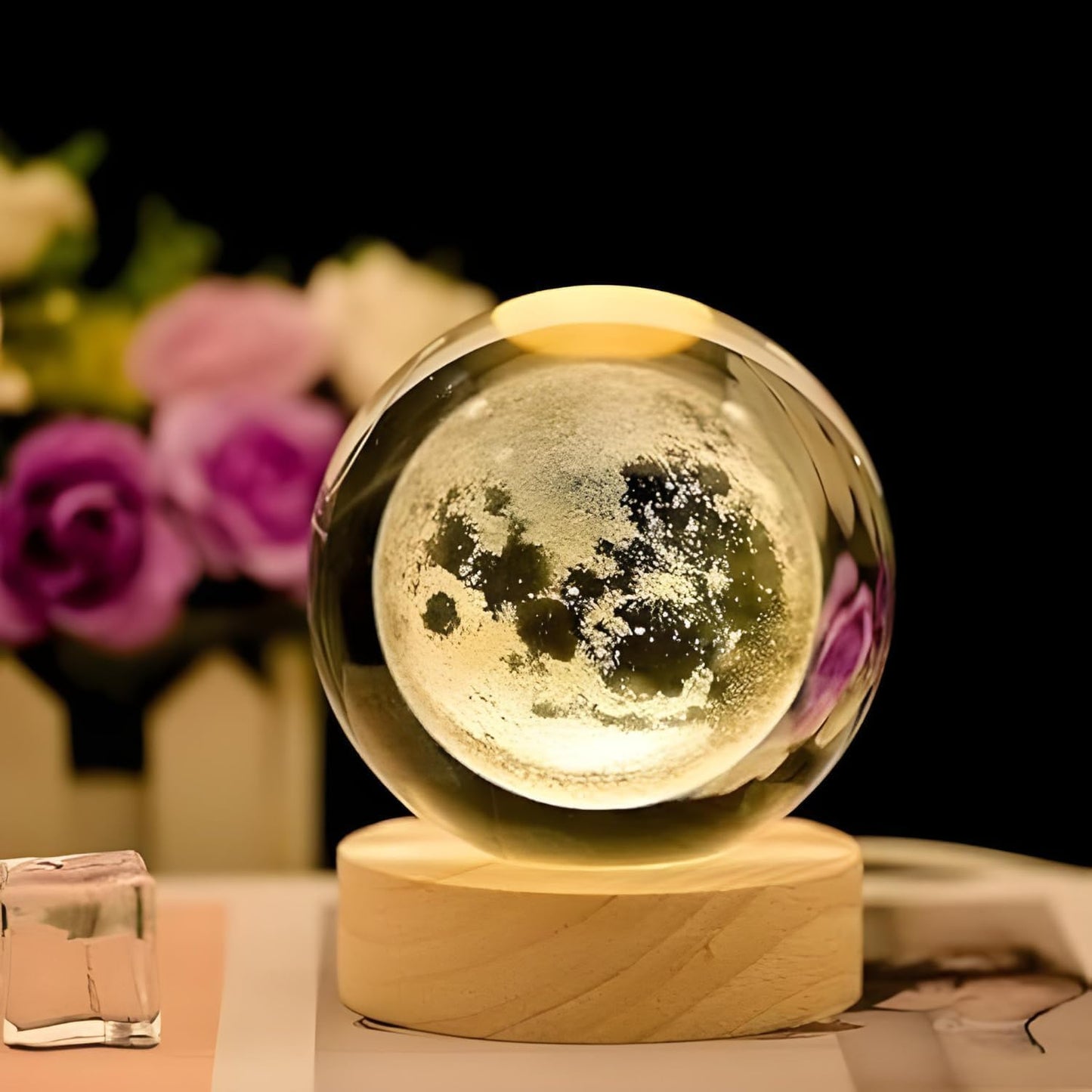 Zest Crystal Ball Universe & Moon Night Light Home Decor Gifts for Men, Women ,Boys, Girls, Engraved Crystal Ball LED Night Lamp Wooden Base Ideal for Home & Office, Birthday Gift for Adults