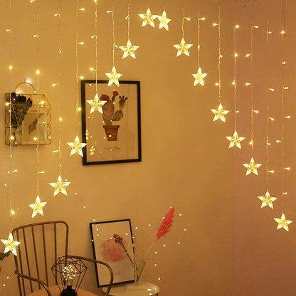 Purple Tree Star Curtain LED String Lights (3m V Shape) – Decorative Fairy Lights for Diwali, Christmas, Weddings, Parties & Home Decor