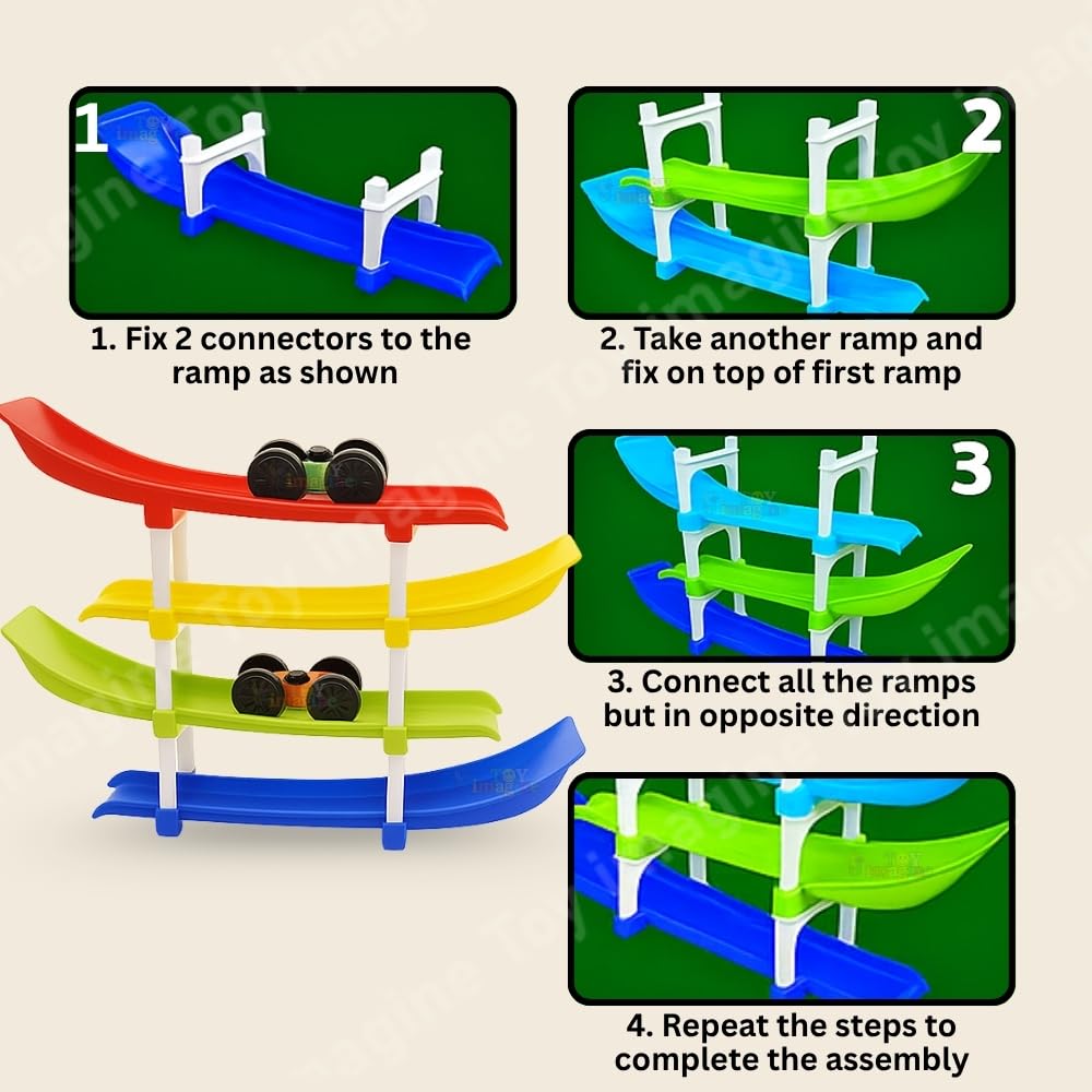 Zest 4-Level Car Ramp Racer Toy with 4 Mini Cars – Rolling Track Toy for Kids Ages 2–7 , Birthday Gift for Boys and Girls, Educational & Fun Car Toy Set and Colorful Racing Action