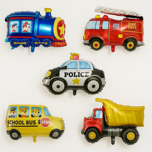 Zest Transport Theme Foil Balloons | Bus, Train & Police Balloons for Kids Birthday Decoration