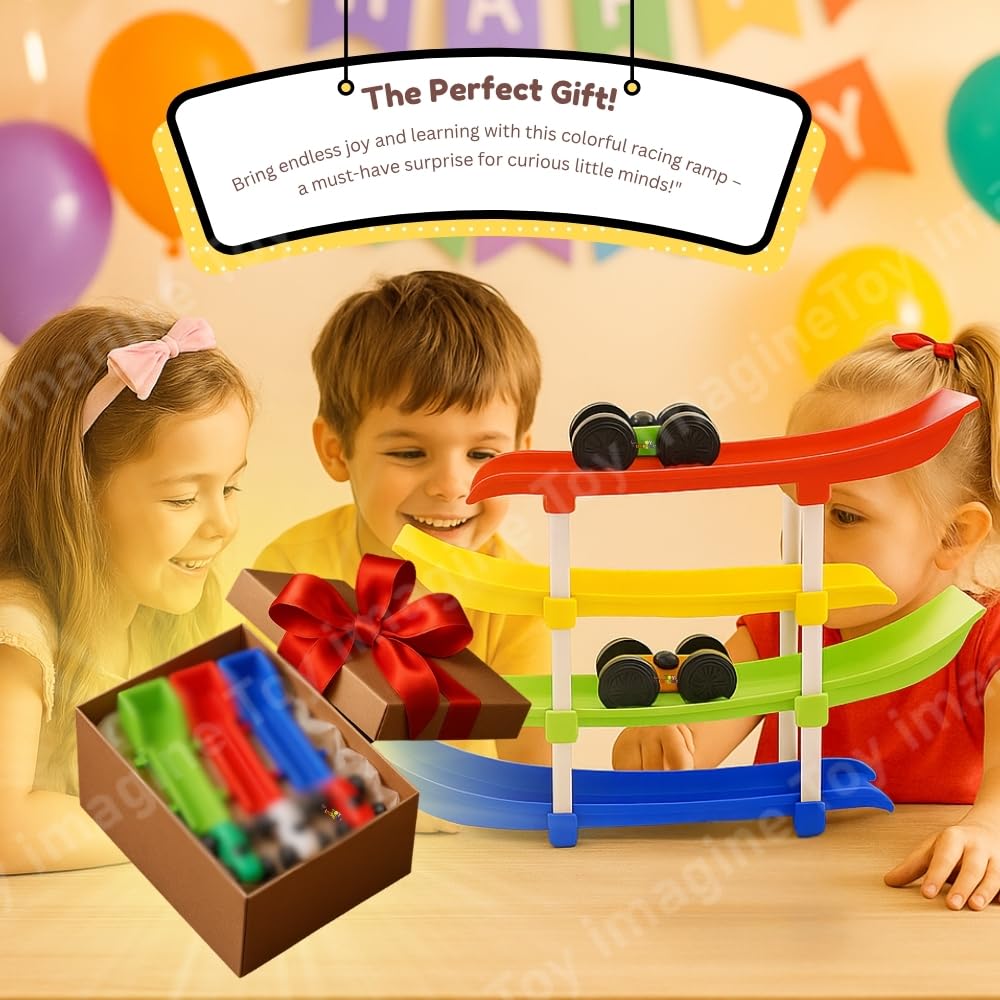 Zest 4-Level Car Ramp Racer Toy with 4 Mini Cars – Rolling Track Toy for Kids Ages 2–7 , Birthday Gift for Boys and Girls, Educational & Fun Car Toy Set and Colorful Racing Action
