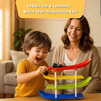 Zest 4-Level Car Ramp Racer Toy | Includes 4 Mini Cars | Educational Racing Toy for Kids 2–7 Years