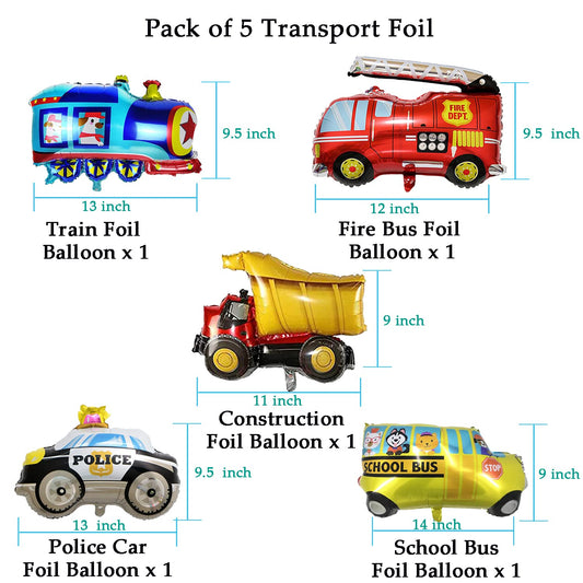 Zest Transport Theme Foil Balloons | Bus, Train & Police Balloons for Kids Birthday Decoration