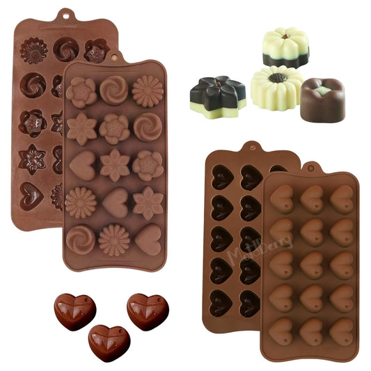 Zest Silicone Chocolate Moulds Set of 2. Heart & Flower Shape Candy Molds for Chocolate, Jelly, Gummies. Flexible, Non-Stick, Reusable Baking Trays and Mini Silicone Molds for DIY Sweets