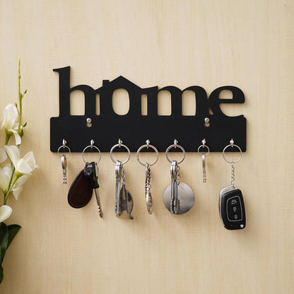 Zest Premium Wooden Key Holder – 7 Hook Wall Mounted Decorative Key Stand for Home & Office (29 cm x 13.5 cm x 0.4 cm, Black)