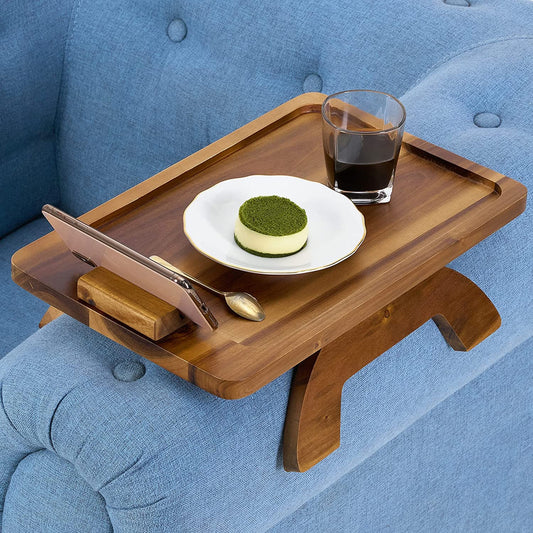 Zest Trays Stable Sofa Tray, Stylish,  Solid, Flexible Sofa Arm Rest Tray, Premium Acacia Wood Material, Foldable , Eco Friendly, Anti Slip and Comfortable with 360 Degree Mobile Holder