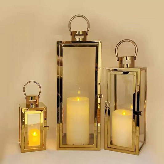 Set Of 3 Stainless Steel Candle Lanterns – Decorative Metal Holders For Home Decor