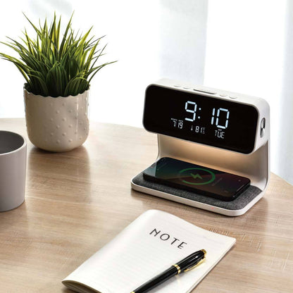 2026 Digital Alarm Clock With Wireless Charger – Modern ABS Night Light For Bedroom