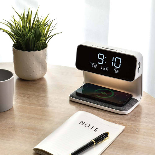 2026 Digital Alarm Clock With Wireless Charger – Modern ABS Night Light For Bedroom
