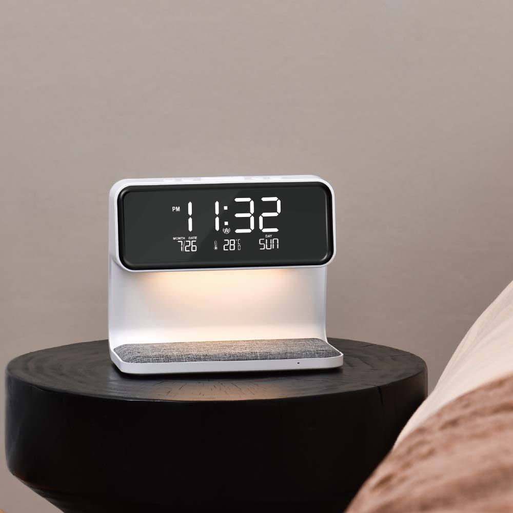 2026 Digital Alarm Clock With Wireless Charger – Modern ABS Night Light For Bedroom