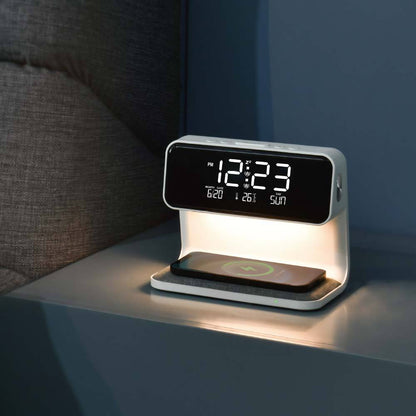 2026 Digital Alarm Clock With Wireless Charger – Modern ABS Night Light For Bedroom