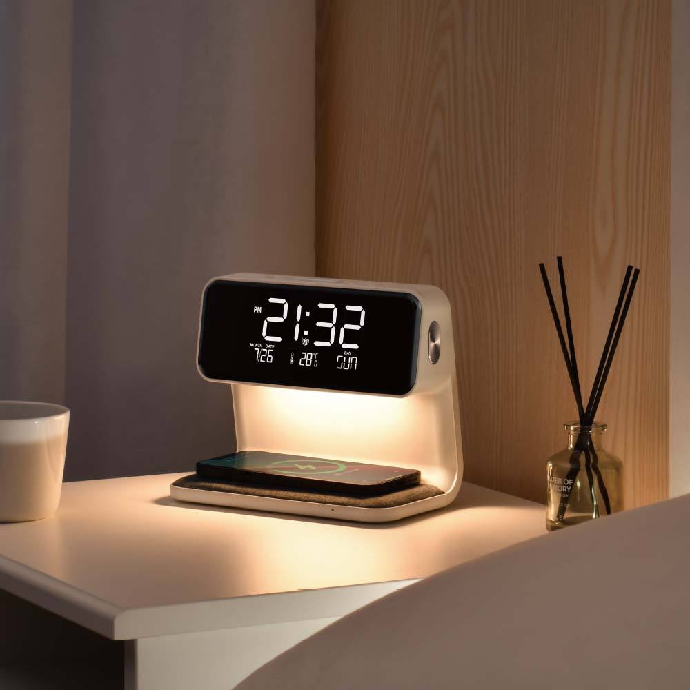 2026 Digital Alarm Clock With Wireless Charger – Modern ABS Night Light For Bedroom
