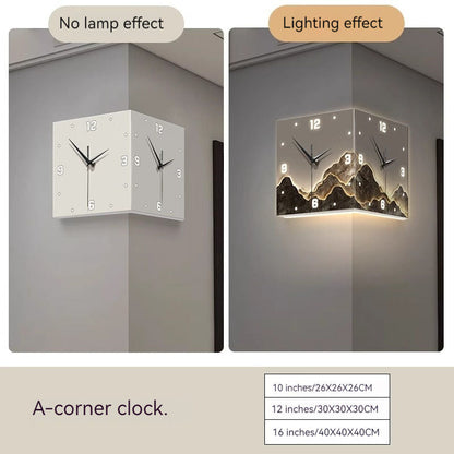 Modern Double-Sided LED Corner Wall Clock – Square Iron Design, Digital Hollowed-Out Hanging Clock for Living Room & Home Décor