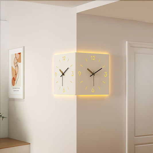 Modern 3D LED Corner Wall Clock – Creative Square Double-Sided Luminous Induction Hanging Clock for Living Room & Home Décor
