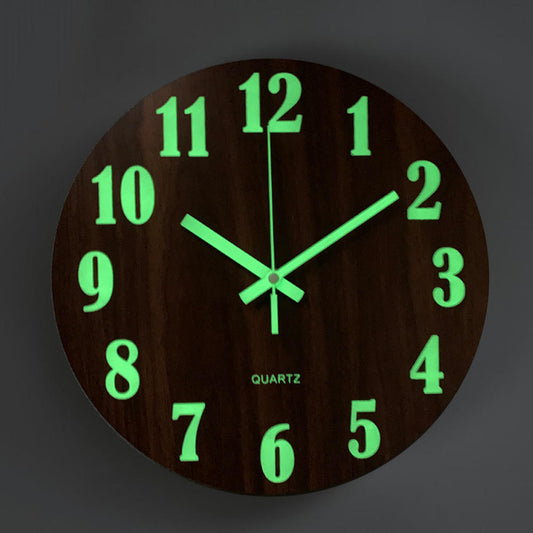 EMAF 12 Inch Luminous Wooden Wall Clock – Silent Fluorescent Night Light Clock