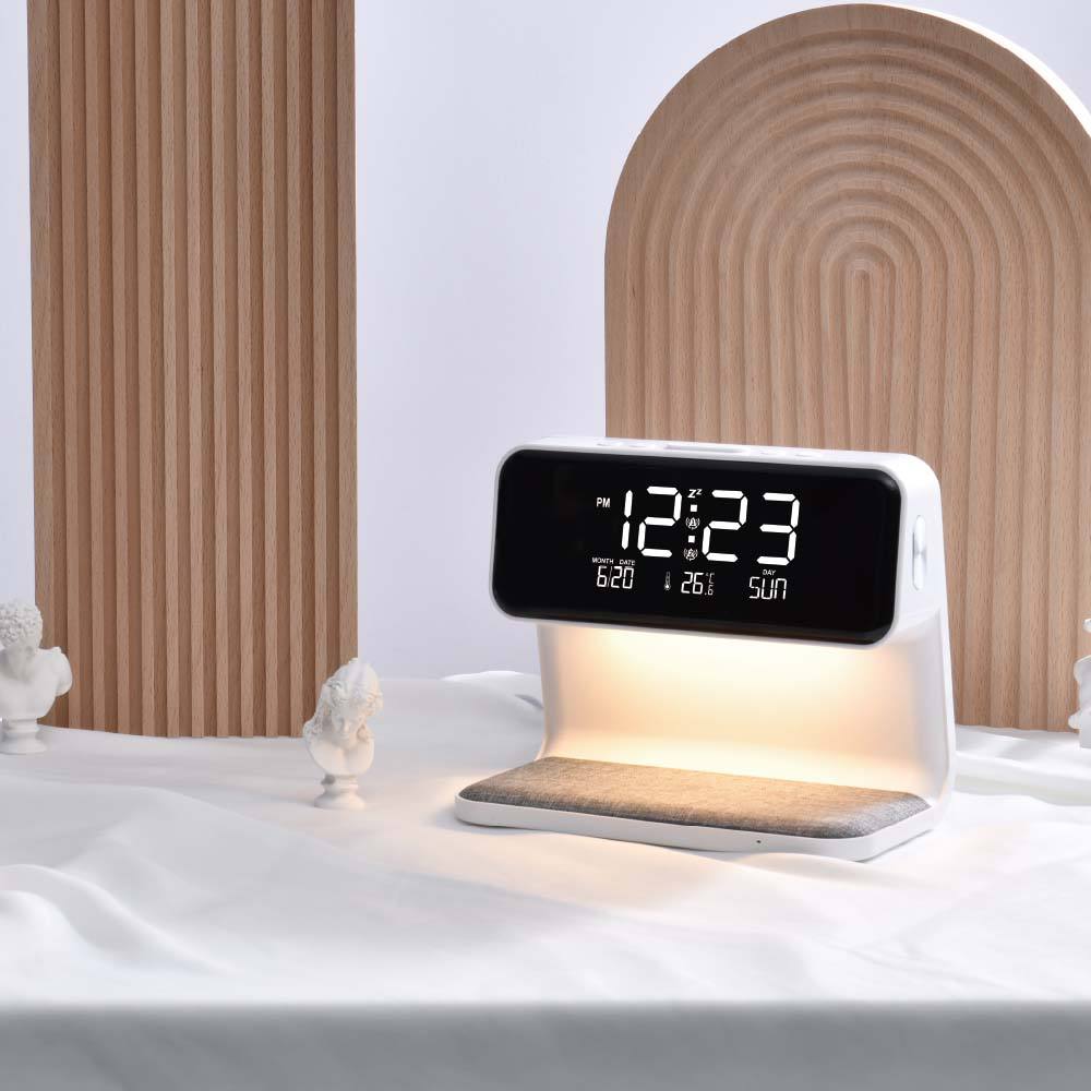 2026 Digital Alarm Clock With Wireless Charger – Modern ABS Night Light For Bedroom
