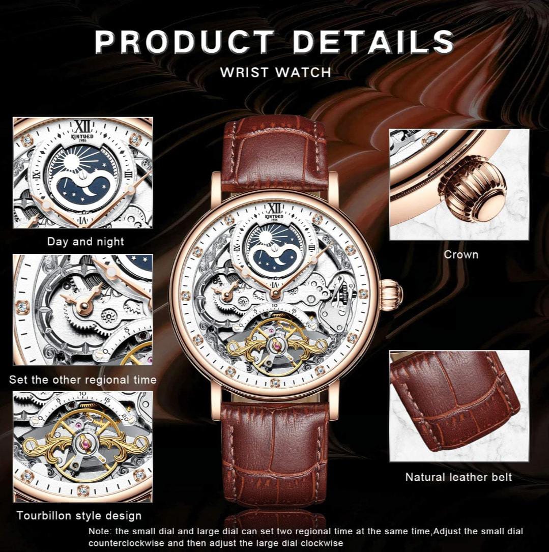 Zest Pantonic Men's Luxury Skeleton Automatic Watch | Self-Winding Leather Strap Mechanical Wristwatch